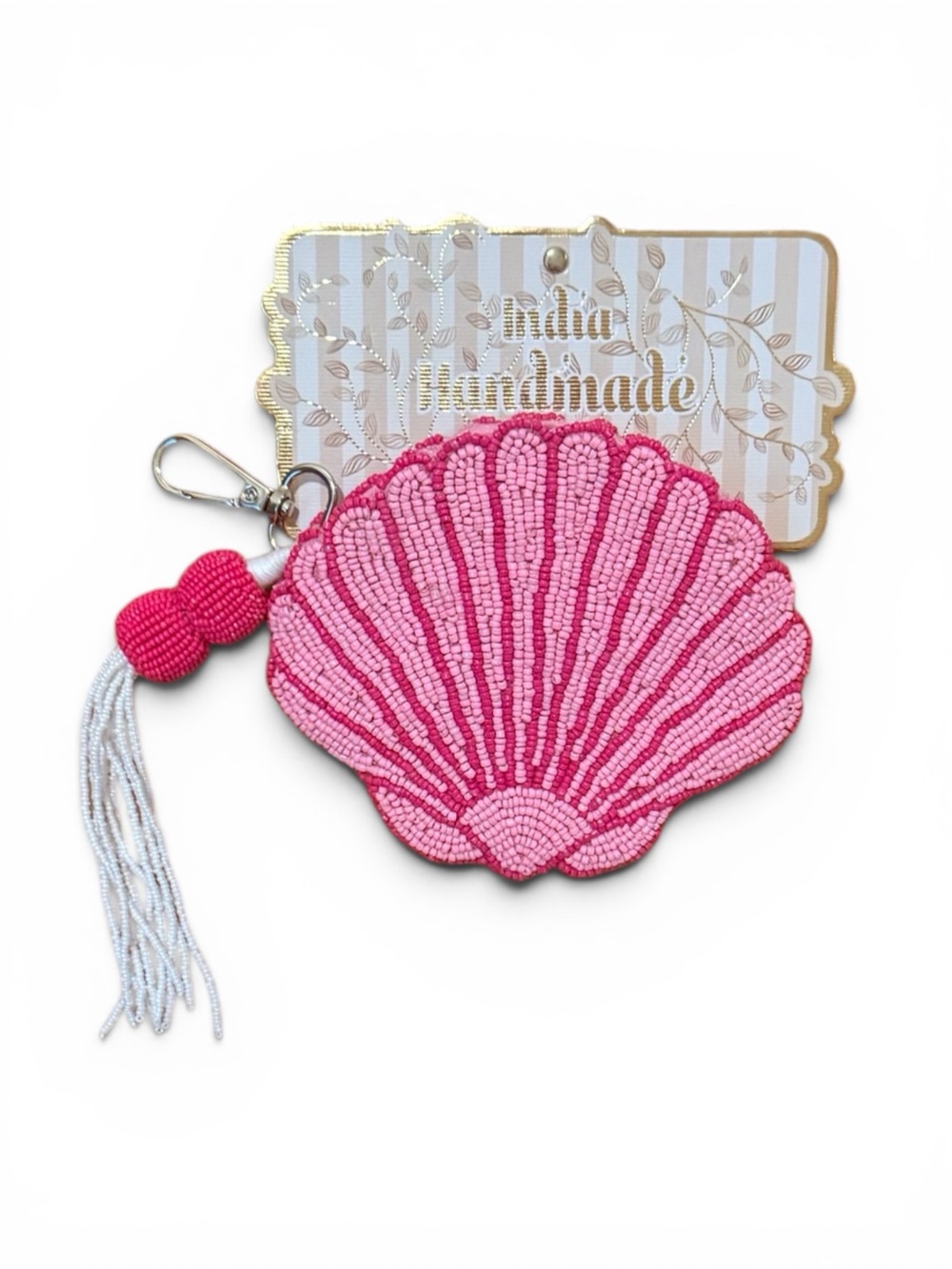 Handmade Beaded Pink Shell Pouch